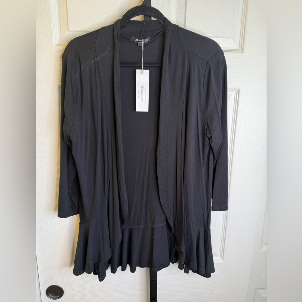 Urban Coco Black Open-Front Cardigan Sweater, size Large, NWT